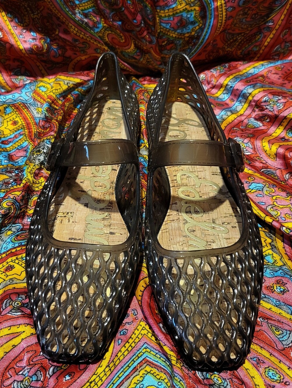 Sam Edelman Lattice Jelly Ballet Flat Women's Size 7 Shoe Gray Black